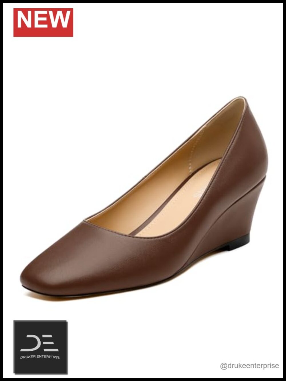 Women's Square Toe Wedge Heels Slip-On Work Pumps 2.5 Inch Heel Comfortable
